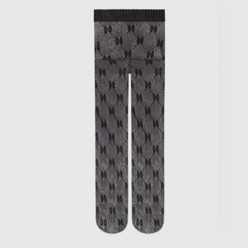 New Authentic Gucci Gg Supreme Logo Tights Black Silver Size L